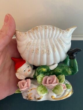 Ceramic Elf Pixie Flower Planter Vase Kitschy Fantasy Figurine Sprite Vintage